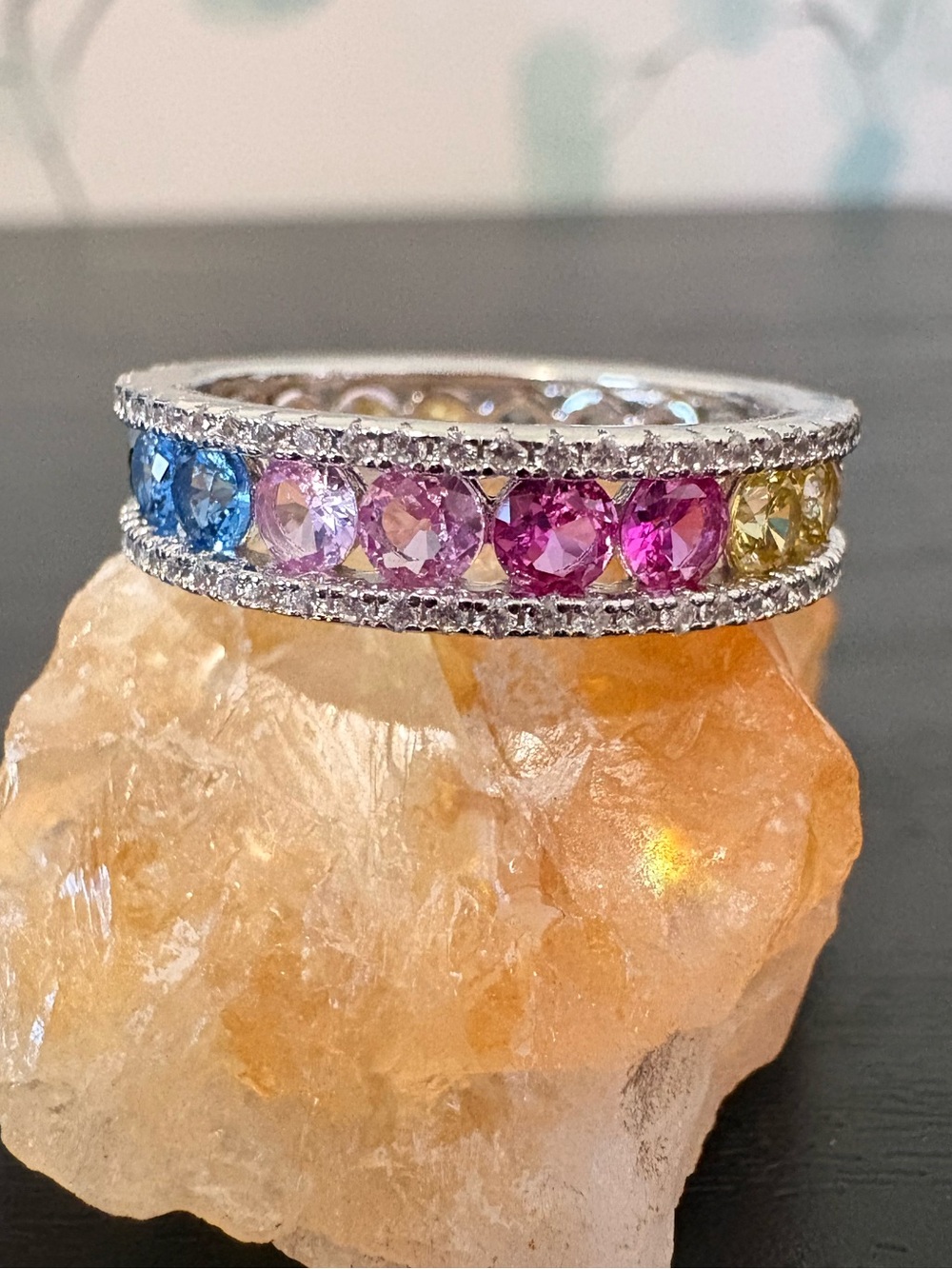 Sterling Silver Multi Color CZ Eternity Ring Size 7.5